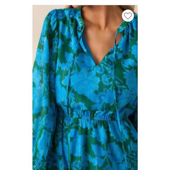 Sugar Lips Long Sleeve Teal & Green Chiffon Mini Dress. Ruffle. Bright. Large. - Picture 3 of 9